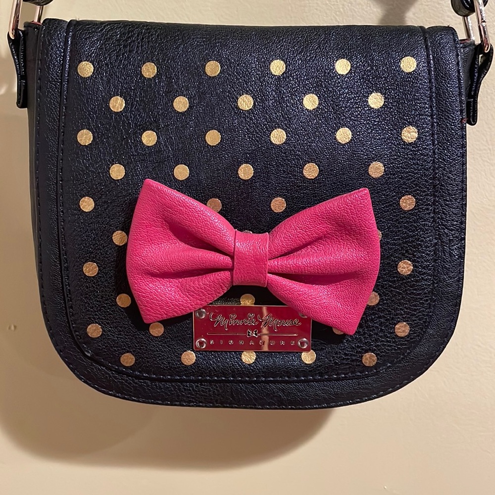 Disney Gold Polka Dot Minnie Mouse Crossbody Purse EUC 7.5”x8”x2.5”